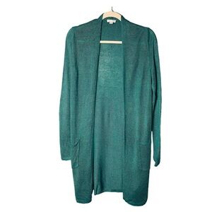 J. Jill Women Size XS Green Linen Blend Lightweight Duster Cardigan Sweater